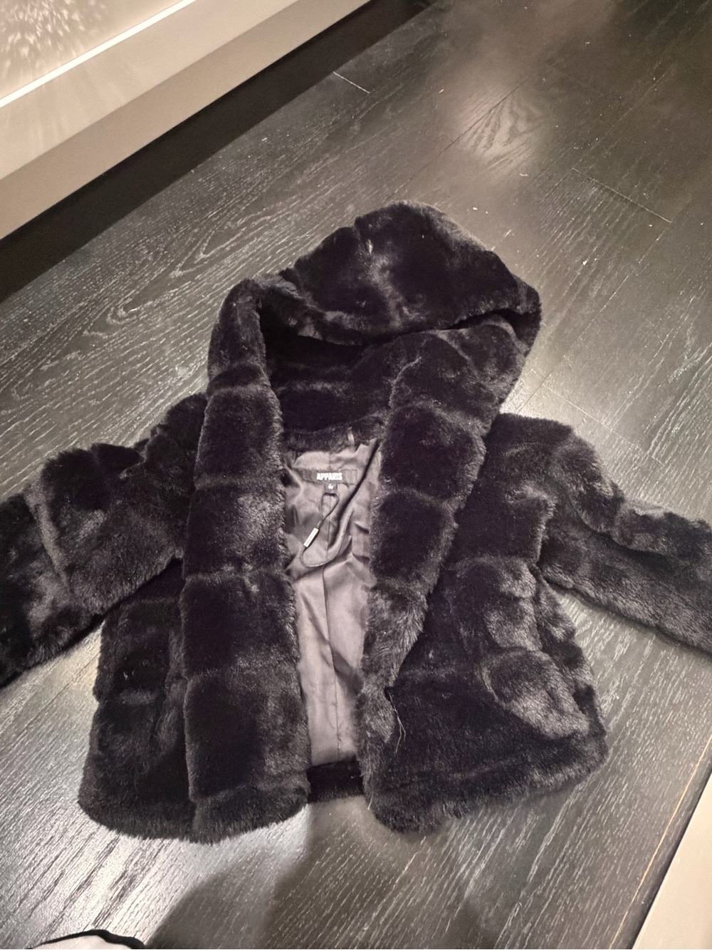 Apparis Kids Black Faux Fur Hooded Coat